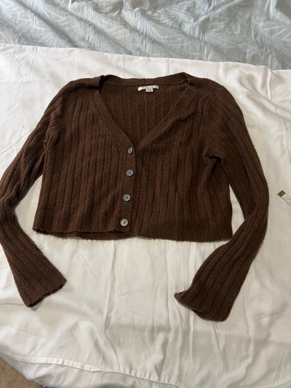 American Eagle Outfitters Chocolate Brown Ribbed V-Neck Button Cardigan